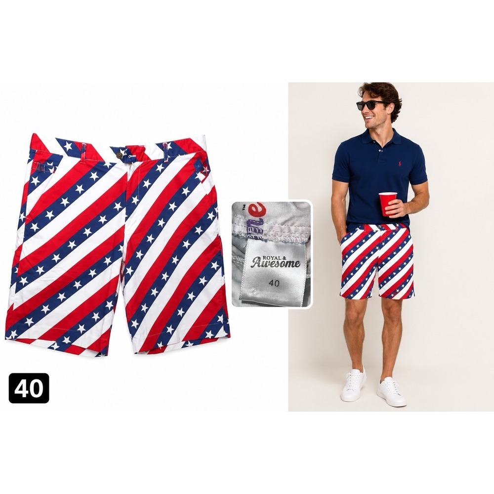 Royal and Awesome Golf Shorts Men's 40 Patriotic 4th of July American Flag Mens